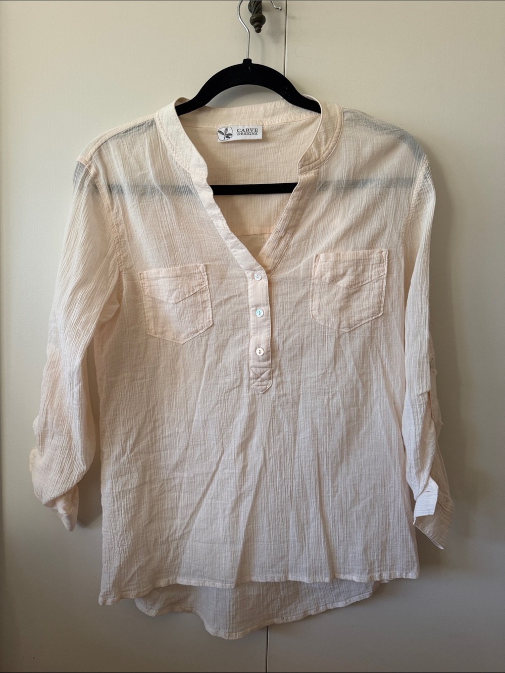 Carve Designs Soft Cream Gauze Henley Tunic